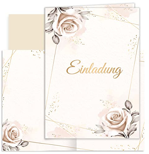 10 x inbjudningskort beige akvarell med kuvert vikbara kort inbjudan party födelsedag kuvert elegant bröllop årsdag 20 30 40 50 60 70 80 ark vintage (vikta kort med kuvert)