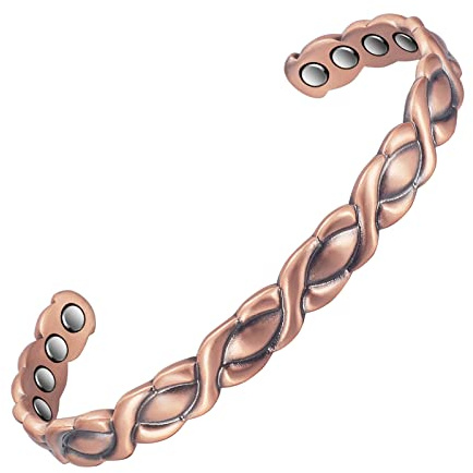EnerCoppeX Bracciale magnetico da uomo e donna, 3500 gauss, in puro rame al 99,99%, classico indiano intrecciato a mano, con 8 magneti (B), rame