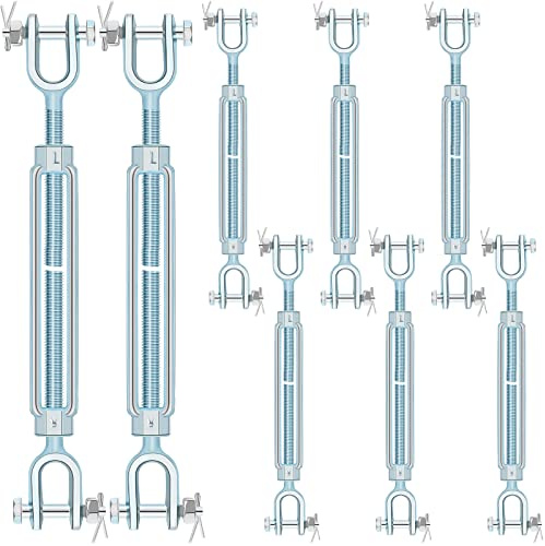 Turnbuckle Hook, 1/2 Inch Hot Dipped Galvanized Steel Jaw and Jaw Turnbuckle, 2200 Lbs Working Load Limit Turnbuckle for Sun Shades Cables Tent Installation Outdoor String Lights (8 Pcs)