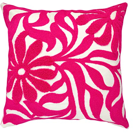 Alysheer Funda de cojín decorativa bordada de hojas florales de granja de 18 x 18 pulgadas, diseño bohemio de flores bordadas, funda de cojín de algodón elegante para sofá, cama, sofá o sala de estar