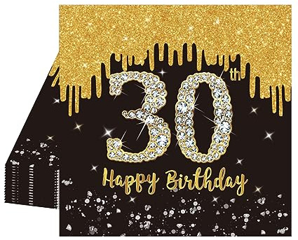 20 stycken svart och guld papper party servetter bordsdekoration 30. Födelsedagsdekoration servetter högkvalitativa pappersservetter för man kvinna födelsedagsfest dekoration festtillbehör med temat
