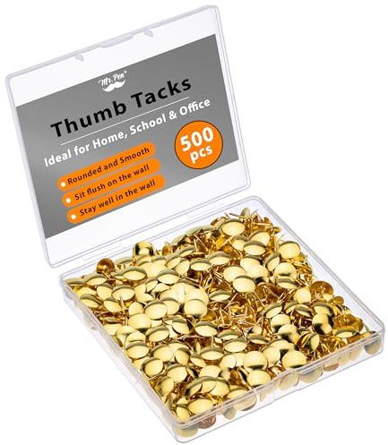Mr. Pen- Thumb Tack, 500 Pack, Gold, Flat Push Pins Bulk, Metal Roundness Push Pins Office Tacks for Corkboard, Hanging Maps, Poster, Picture and Creating Different Art Project