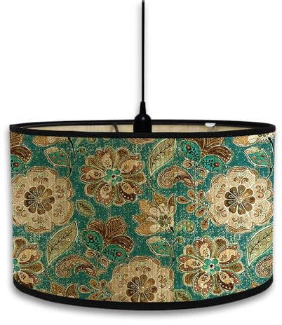 Morbuy Paralume in Bambù, Motivo Floreale di Lusso Retrò, Paralume a Tamburo 30cm Paralume per Lampada da Tavolo, Lampada da Terra, Lampadario, E27 Lampada, Decorazione Casa (Turchese)
