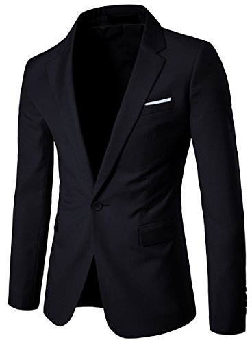 Allthemen Casual blazer för män, slim fit, formell affärskostym, jackor, en knapp, enkelknäppt sportrock, smoking daglig blazer, Svart, 3XL