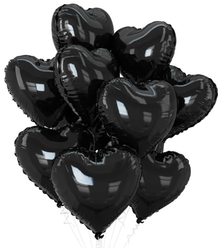 Black Heart Balloons,10Pcs Black Foil Heart Shaped Love Balloons,18Inch Helium Polyester Film Balloon for Valentines,Engagement,Birthday,Anniversary,Wedding Party Decorations