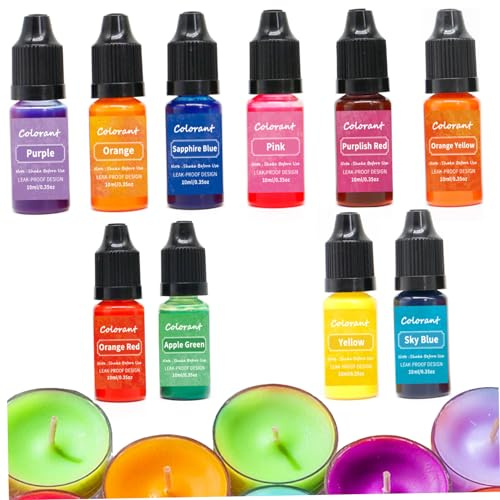 Obelunrp Tinte de Velas, 10 ml/Botella de Color de Color de Vela, Tinte de jabón a Base de Aceite vívido, Color de Vela Altamente Concentrado para Suministros para Hacer Velas (10 Colores)