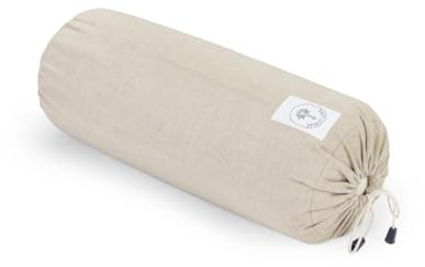 Spirit Love Leinenstoff Yoga Bolster | Runde Yoga Rolle Mit Bio-Buchweizenschalen | Nackenrolle mit Waschbarer Bezug | Ideal als Nackenkissen | 100% Natürliches Hautfreundlicher Leinen – Rund 40x14cm…