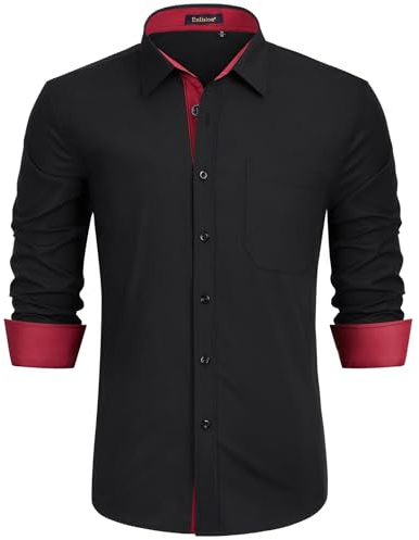 Enlision Camisa Negro Hombre Manga Larga Formal Casual Camisa Hombre Negro Elegantes Camisas Hombre Traje de Vestir Boda XL