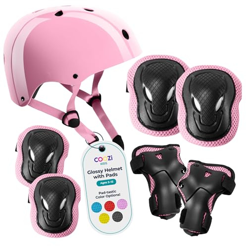 COOZi Glossy Helmet and Pad Set for Kids - Adjustable Protective Gear with Knee, Elbow & Wrist Pads, Safety Set, Cycling, Skateboarding, and Scooting for Boys & Girls Ages 3-12