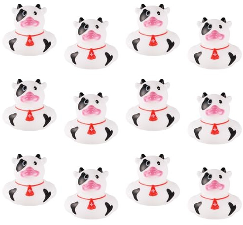 12 Piezas Mini Pato Goma Vaca, Pato Goma Vaca a Granel Divertido Pato Estampado Vaca Juguete Baño Bebé Bautizo Cumpleaños Bañera Verano Playa Piscina Decoraciones Fiestas