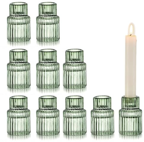 Glasseam Kerzenhalter Glas Kerzenständer Stabkerzen: Grün Kerzenhalter Stabkerzen 10er Set Stabkerzenhalter Glas Kerzenständer Weihnachten für Tischdeko Kerzenhalter Stabkerze für Geburtstag Hochzeit