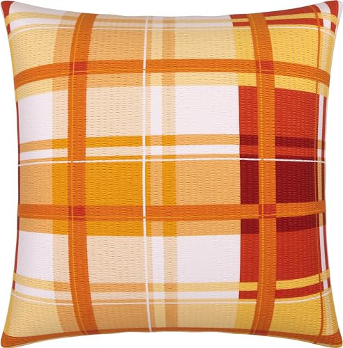 Erwin Müller Wende-Zusatz-Kissenbezug, Kissenhülle, Karo, Streifen Seersucker gelb-orange Größe 80x80 cm - schnell trocknend, bügelfrei, temperaturausgleichend, mit Reißverschluss