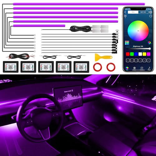 Acrylic Interior LED Strip Light With Wireless APP, 18 in 1 Accessories, 175 Inches 593 LEDs Fiber Optic Ambient Lighting Kits, RGB Dynamic Music Sync Neon Strip for Car