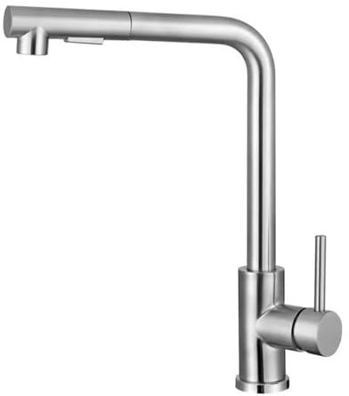 Grifo de cocina de baja presión extensible, grifo con ducha, monomando para 2 tipos de chorro, grifo de acero inoxidable giratorio 360°, grifo de alta presión (tamaño universal plateado)