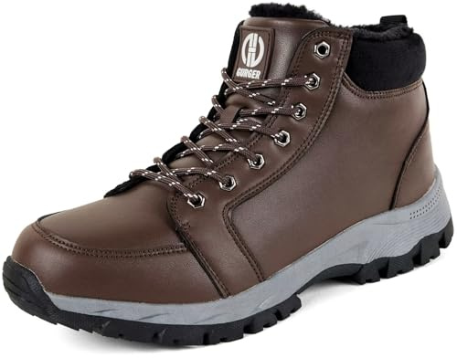 GURGER Bottes Homme Hiver Imperméable Fourrées Chaude Cuir Bottes de Neige Après Ski Bottines l'hiver Montante Chaussures de Randonnée Marron Taille 44