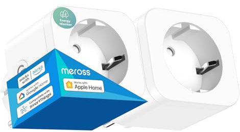 Meross WLAN Steckdose mit Strommessung, 16A Smart Steckdose Funktioniert mit Apple HomeKit, Zeitschaltuhr Steckdose mit Sprach- und Fernsteuerung, Kompatibel mit Alexa, Google Home, 2 Stück