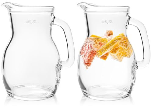 KONZEPT Carafe en verre 500ml 2 pièces, Pichet de table parfaite pour l'eau, le lait, les jus, Carafe à eau avec poignée ergonomique – Disponible en différentes tailles