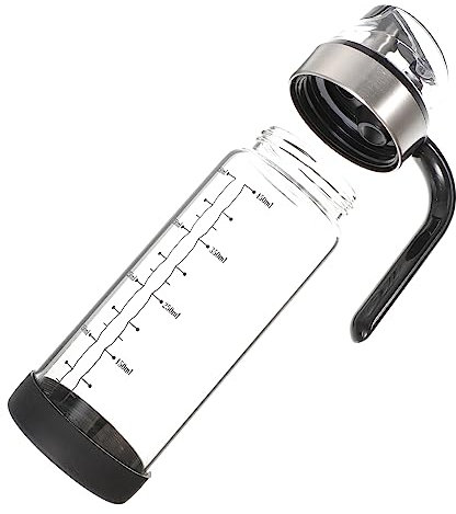 Amosfun Large Capacity Glass Oil Dispenser Handle Automatic Opening and Closing 304 Stainless Steel Oil Pot Vinegar and Soy Sauce Bottle 450ml Seasoning Container