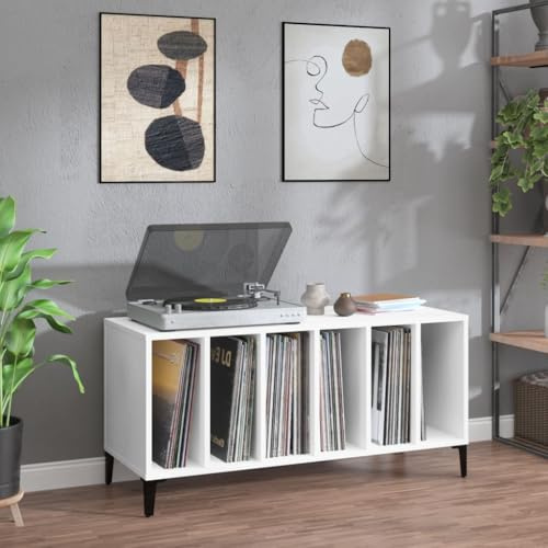 Iiaky Armoire à disques Blanc 100x38x48 cm Bois d'ingénierie,Meuble Platine Vinyle,Porte Vinyle,Rangement Vinyle
