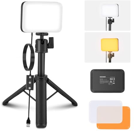 NEEWER BASICS Luce Video a Pannello LED da Scrivania, Kit Lampada Videoconferenza con Treppiede Tavolo/Filtri per Webcam Computer Laptop Zoom Call Trucco Registrazione Selfie Streaming, Bicolore, BP66