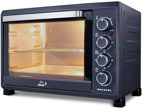 Grunkel Horno eléctrico multifunción de sobremesa de 38l con 3 funciones de calor y selector de temperatura hasta 230ºC. Temporizador hasta 60 min - 2000W (ANTRACITA, 38L)