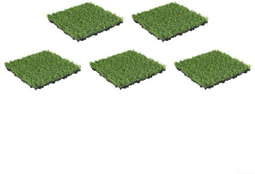 babominimer Lot de 5 dalles de gazon artificiel emboîtables de 30 x 30 cm auto-drainantes pour jardin, terrasse, aménagement paysager extérieur, vert