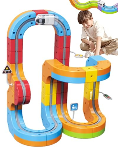Electric Train Set, Tren eléctrico de Carreras Flexible, diseños 3D Integrados Que desafían la Gravedad y Coche motorizado, Regalo de Aprendizaje para niños de 4, 6, 7 y 8 años (69Pcs)
