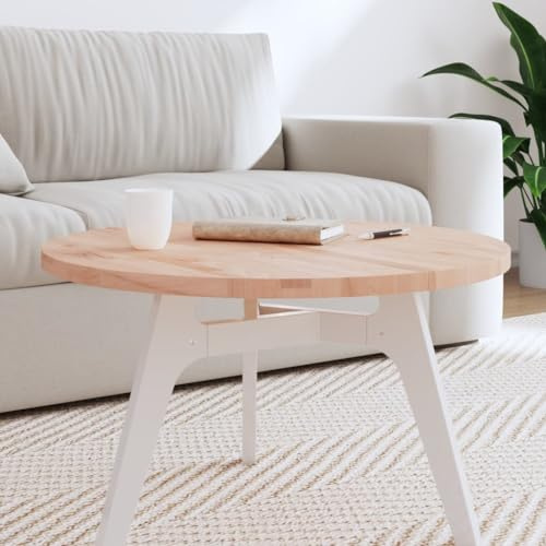 HETFTJN Tischplatte rund 70 cm Massivholz Buche 2,5 cm Stärke unbehandelt Holztischplatte Couchtischplatte DIY Schreibtischplatte Modernes Design Robust für Wohnzimmer Küche Büro Balkon
