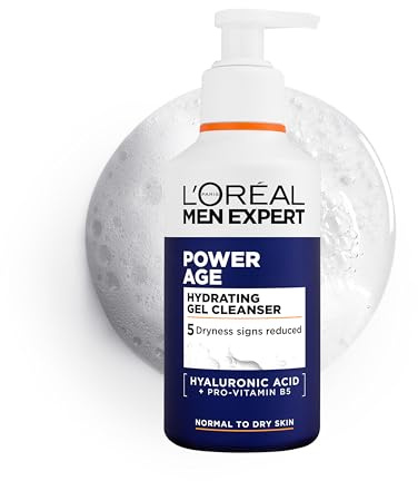 L'Oréal Paris Men Expert Face Wash, Power Age Hydrating Gel Cleanser 260ml | With Hyaluronic Acid for Normal to Dry Skin, Visibly Reduces Tightness & Fine Lines, Delivers Deep Hydration