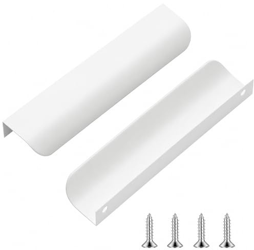 QZKJQDD 2 Pack White Kitchen Cupboard Handles Finger Edge Pulls for Cabinets and Drawers, 150mm Wardrobe Door Handles Modern Aluminum, Matte White