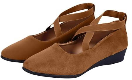 Dam Criss Cross Strap Kilskor Casual Mary Jane promenadskor, Brun, 40 EU | Eleganta kilskor för kvinnor med korsremmar för smart vardaglig komfort och stabil promenad