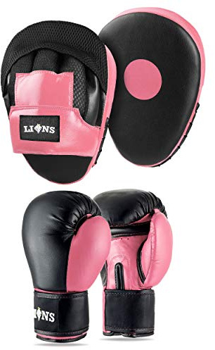 Lions Boxing Gloves and Pads Set - Sparring Gloves and Hook and Jab Pads Focus Punch Bag Mitts, Ideal for Martial Arts Mma Muay Thai Gym, Men Women Kids Boxing Set