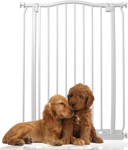 Bettacare Extra Tall Curved Top Hundgrind, 71cm - 80cm, Mattvit, Extra Höjd 100cm, Tryckmontering Husdjursgrind för Hund och Valp, Husdjursbarriär för Hund, Enkel Installation