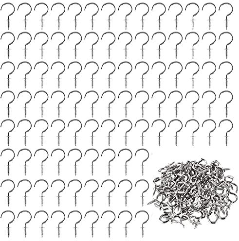 OUOQI Schraubhaken Deckenhaken,Cup Hook Deckenhaken,200er Pack Vernickeln Cup Haken,1/2 Zoll Schraubhaken Silber Metall Deckenhaken,Hakenhalter zum Aufhängen Zuhause, Büro und Arbeitsplatz