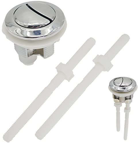 LRMYS 38mm Round Dual Push Toilet Flush Button, Plastic Chrome Plated Closestool Water Tank Replacement Dual Rod Push Cistern Standard Part, Silver 1 Pack