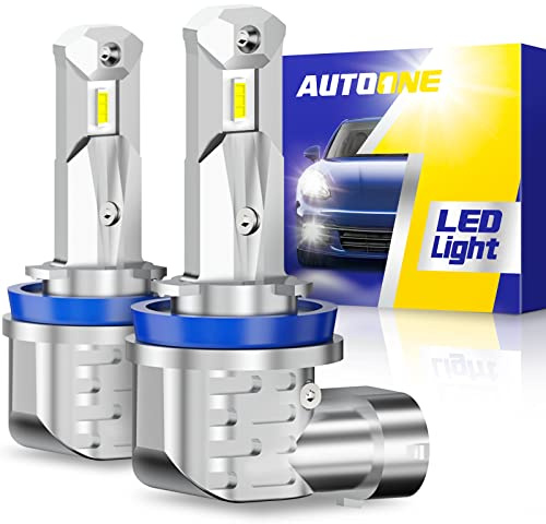AUTOONE H11 LED Bulbs, H8/H9/H16 LED Lights Plug and Play 6000K White Fanless Mini Sized Car Lights Bulb Replacement, Pack of 2