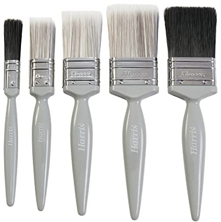 Harris Essentials - Pintura Brillante para Paredes, techos y 5 Pinceles | 0.5 Pulgadas, 1 Pulgada, 1.5 Pulgadas, 2 Pulgadas, Gris, Paquete de 5