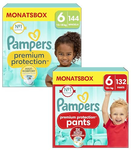 (New) Pampers Premium Protection Gr.6 Extra Large 13+kg Monatsbox und (New) Pampers Premium Protection Pants Gr.6 Extra Large 15+kg Monatsbox