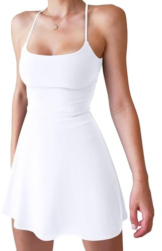 Robe de tennis pour femmes avec short, short de sport, robe sans manches, mini robe élégante pour golf, yoga, gym, A - Blanc, S