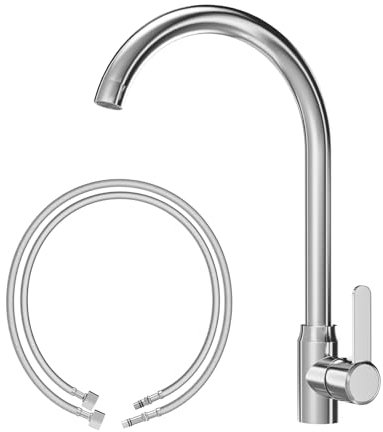 Kitchen Taps Single Lever Sink, Universal Connection, 360° Swivel Spout for Kitchen Sink, Kitchen Mixer Taps with Free Choice of Cold Water and Hot Water, with 1/2'' Fittings for UK Standard