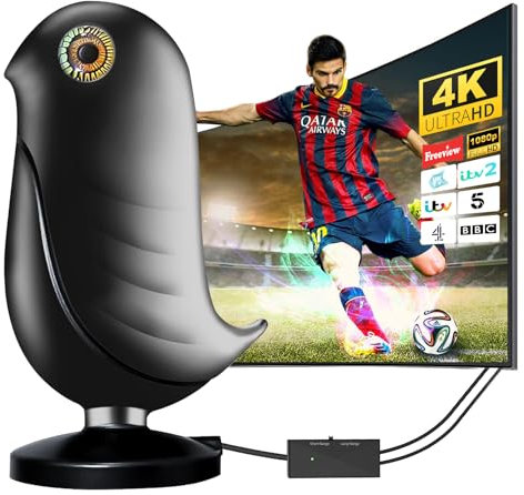 2024 Upgraded Indoor TV Aerial - Digital TV Aerial for Smart TV, TV Antenna with Signal Booster 380+ Miles Long Range Support 4K 1080P HDTV & 16.4ft Coax Cable