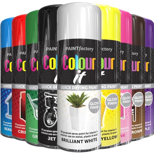 AlezyB 9 Mix Cans Gloss Finish All Purpose spray paint 400ml Multipurpose AerosoL, Quick and Fast Drying and Excellent Coverage for Metal, Wood, Plastic and More - A13
