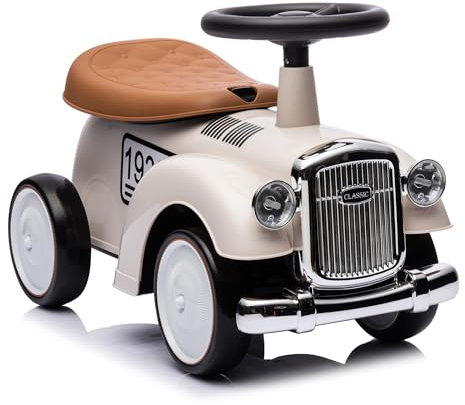 LEMODO Rutschauto ab 1 Jahr, Kinderauto im Retrodesign, Rutscherfahrzeug mit Hupe und Stauraum, Kinderfahrzeug mit Flüsterreifen, Rutschfahrzeug in weiß