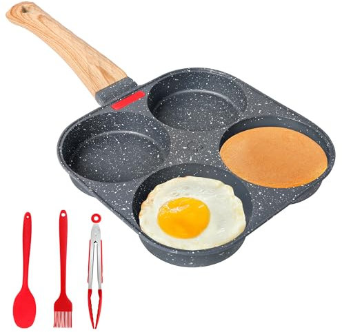 Gimars Sartén Tortitas Huevo Frito de 4 Agujeros Sartén Tortitas para Gas y Inducción Sartén Multifuncional de Aluminio para Pancake Tortilla Tortitas Hamburguesas