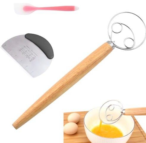 QOCUILC Fruste Danesi Professionali per Impasti, Set da 3 Pezzi - Tagliapasta graduato,Utensili da Cucina in Acciaio Inossidabile e Legno per Pane, Torte e Pasticceria