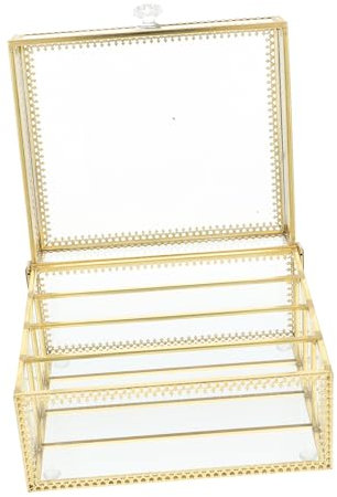 DRESSOOS 1pezzi Scatola Per Cosmetici in Lega e Vetro Sicura e Pratica Design Strutturale Ragionevole Per Facile Riposto Mantenendo i Tuoi Cosmetici in Ordine Custodia Con Copertura Per Pro