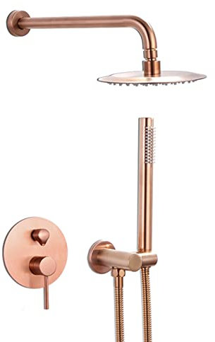 Shower Head Shower System Brushed Rose Gold, Bathroom Concealed Shower Faucet Set, Brass 8 Inch Rainfall Shower Head with Hand Shower, Single Handle Shower Mixer Tap Shower ui