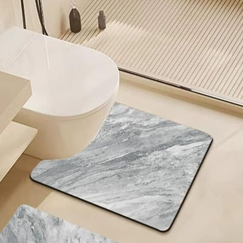 Highdi Alfombra Inodoro en Forma de U, Grano de Piedra Mármol Alfombrilla Inodoro Diatomita Secado Rápido Absorbente Antideslizante Alfombrillas de Baño WC Lavable (Mármol,50x60cm)