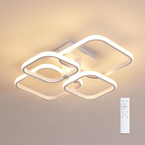Goeco Plafoniera LED Dimmerabile, 48W 5400LM Lampadario LED Quadrata con Telecomando 3000K -6500K, Luminosità Regolabile, Funzione Memoria, per Soggiorno Camera da Letto Cucina, Blanc 58 cm