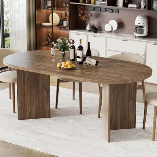 MSFE Esstisch Esszimmertisch Tisch Ovaler, 190x90x76cm Tisch Esszimmer, Esszimmertisch Holz Küchentisch Speisetisch, Holz Nussbaum-Optik,Retro Esszimmertische,Tischbeine in V-Form,Zwei Pakete